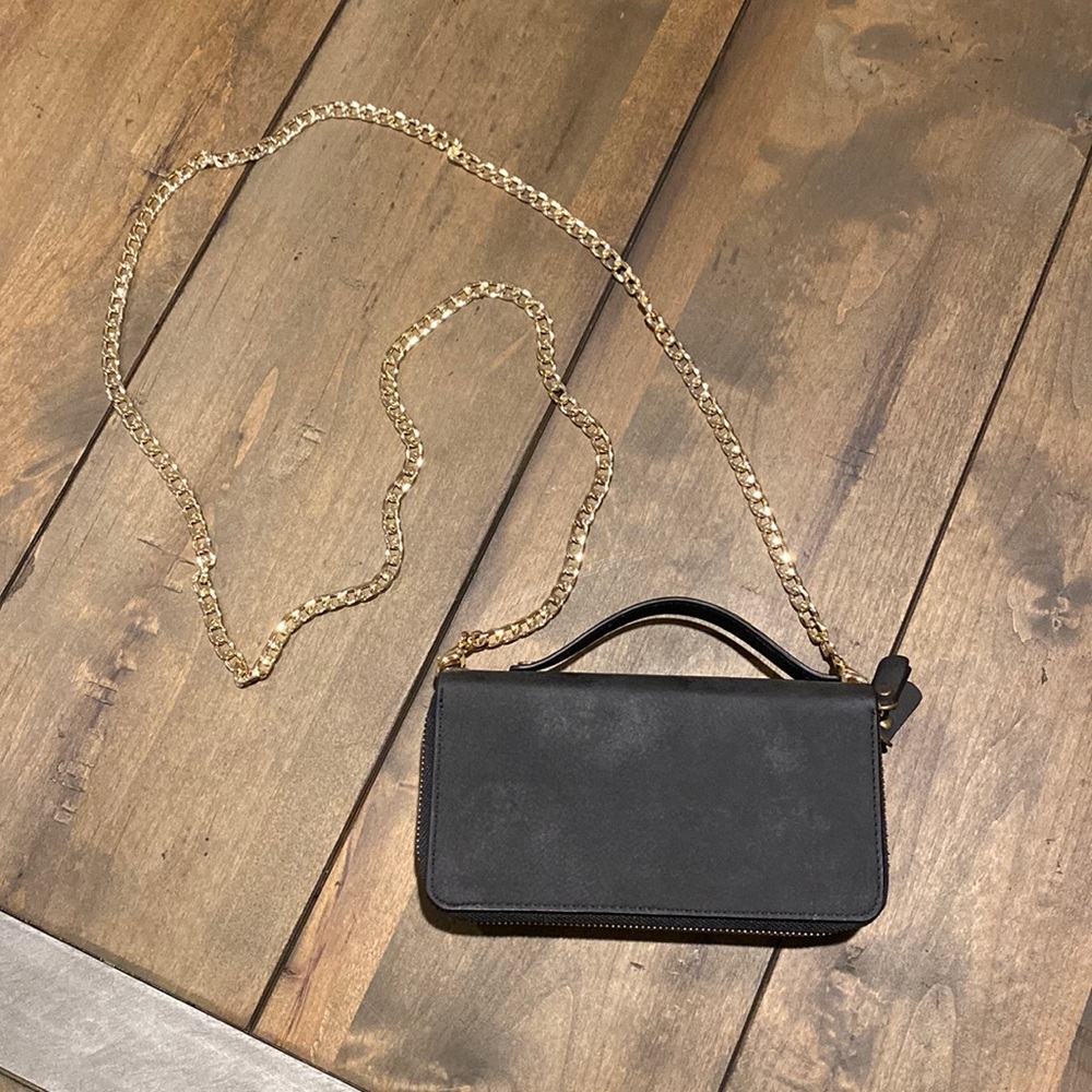 Small black Phone Purse with gold chain